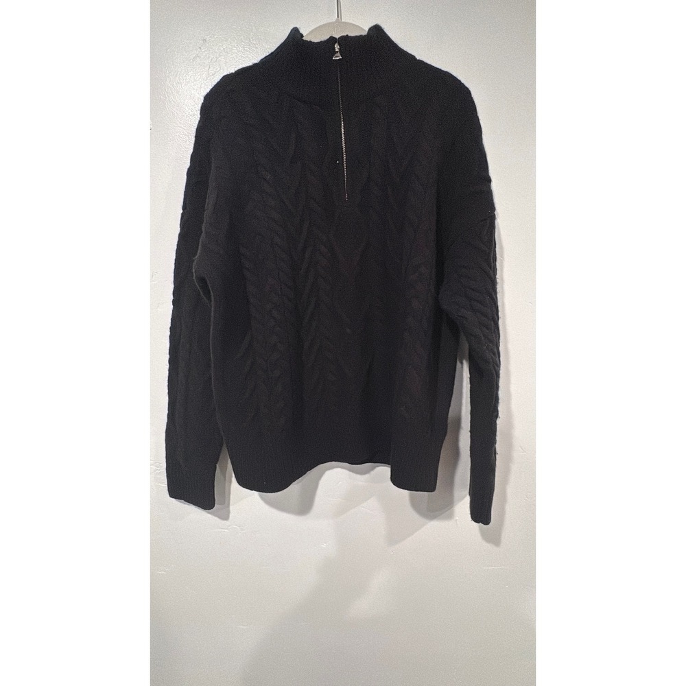 Lauren Ralph Lauren Black Wool Cashmere Cable Knit Quarter Zip Sweater Womens XL